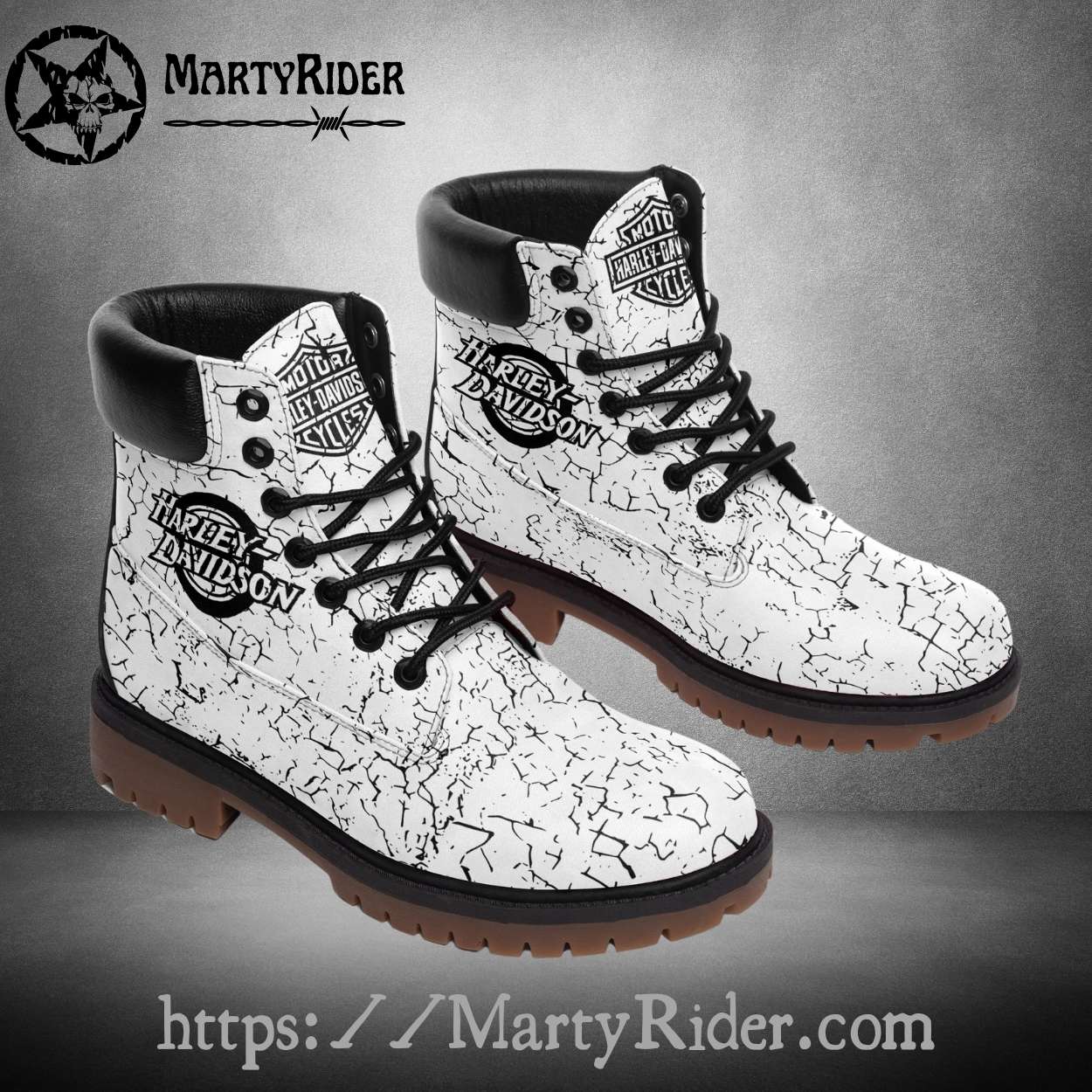 White Crackle Pattern Harley Davidson Timberland Boots White Crackle Pattern Harley Davidson Timberland Boots