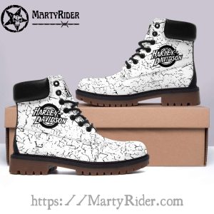 White Crackle Pattern Harley Davidson Timberland Boots