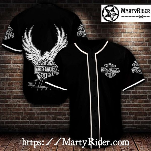 White Eagle Back Harley Davidson Baseball Jersey Shirt