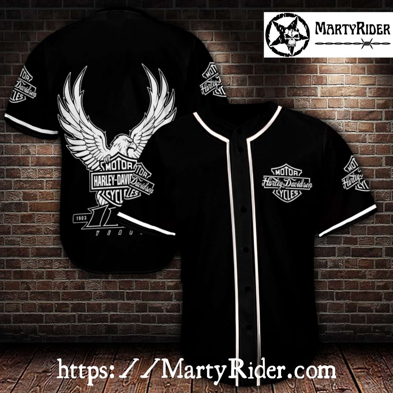 White Eagle Back Harley Davidson Baseball Jersey Shirt White Eagle Back Harley Davidson Baseball Jersey Shirt