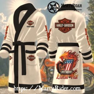 White Extreme Heat Harley Davidson Bathrobes with Flames