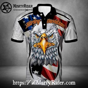 White Harley Davidson Polo Shirt with American Eagle