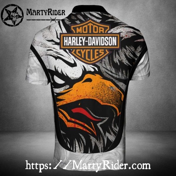 White Harley Davidson Polo Shirt with American Eagle