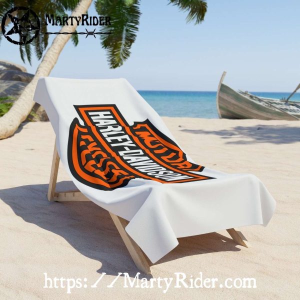 White Logo Spread Harley Davidson Beach Towels