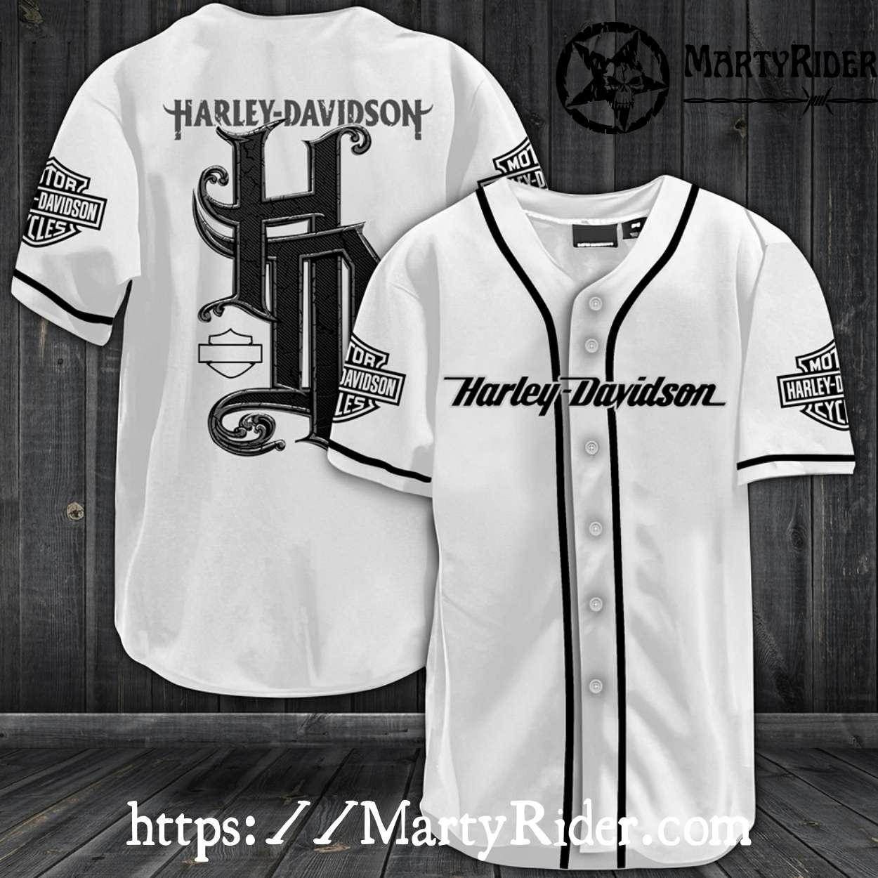 White Minimalist Harley Davidson Baseball Shirt HD Monogram White Minimalist Harley Davidson Baseball Shirt HD Monogram