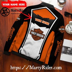 White Orange and Black Harley Davidson Bomber Jacket