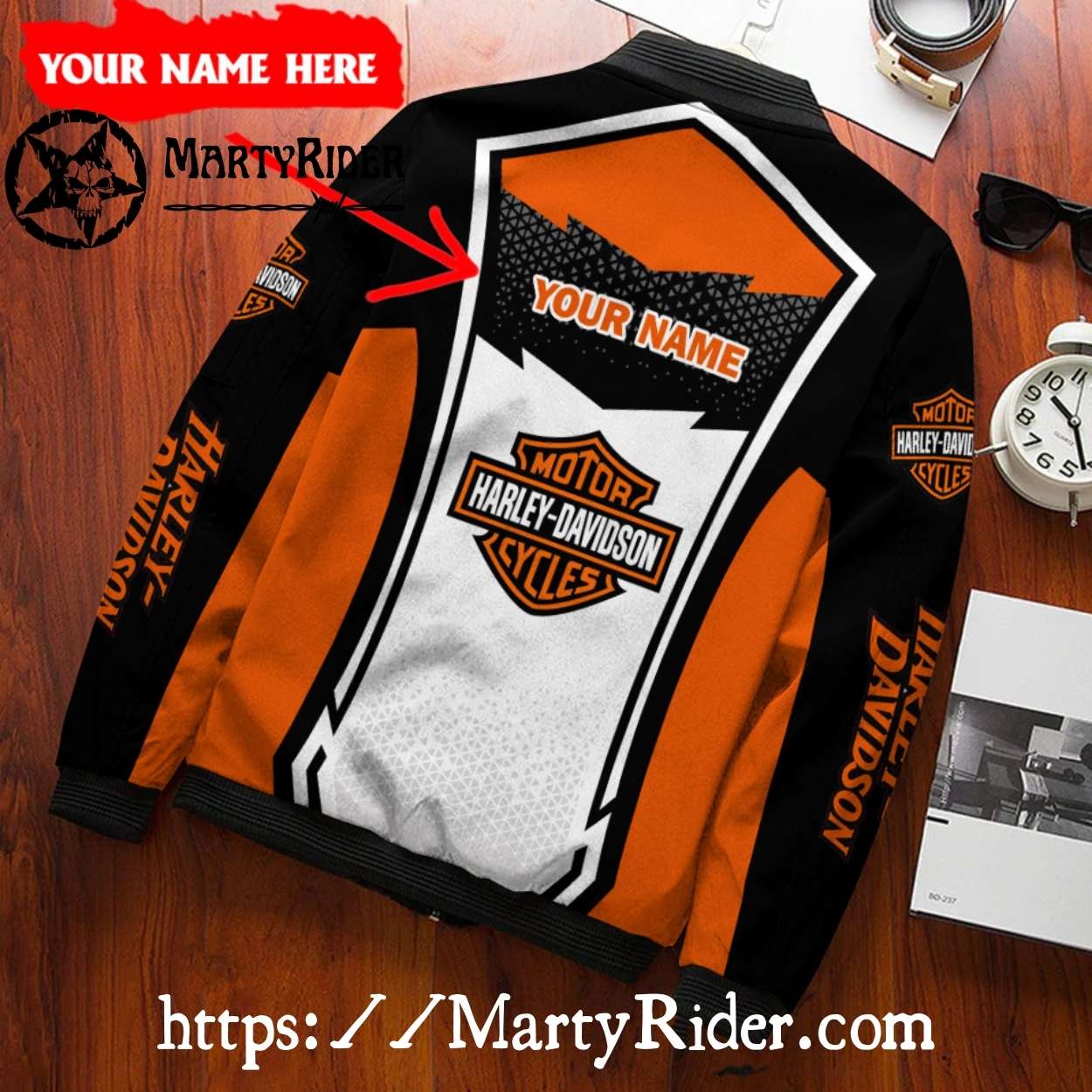 White Orange and Black Harley Davidson Bomber Jacket White Orange and Black Harley Davidson Bomber Jacket