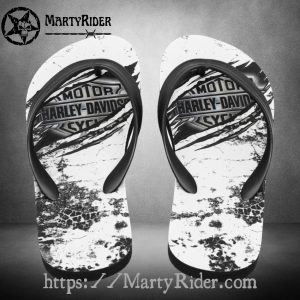 White Scratch Harley Davidson Flip Flops Grunge Look