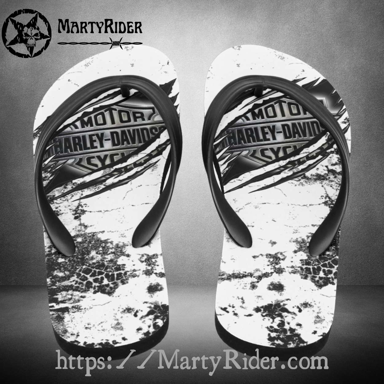 White Scratch Harley Davidson Flip Flops Grunge Look White Scratch Harley Davidson Flip Flops Grunge Look