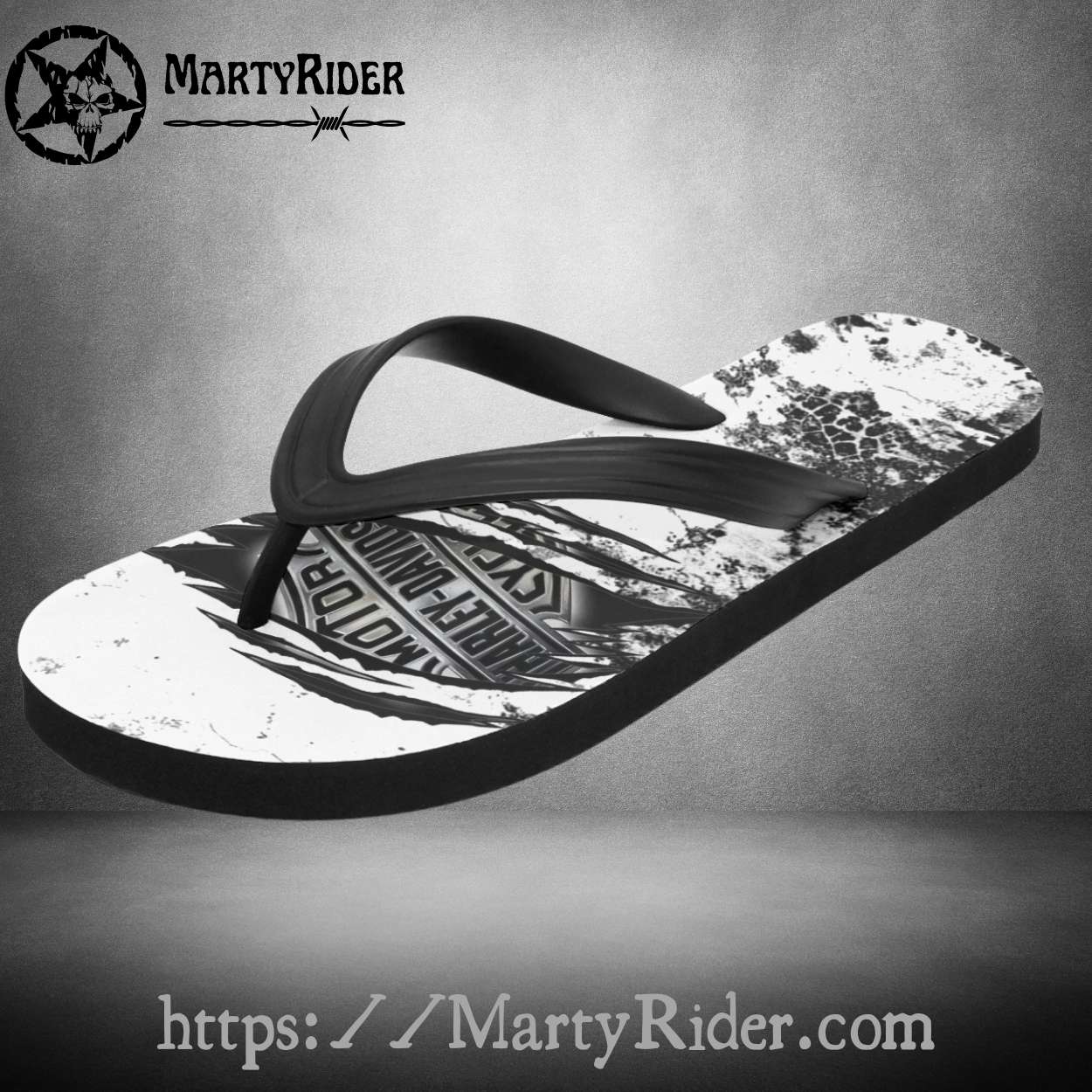 White Scratch Harley Davidson Flip Flops Grunge Look White Scratch Harley Davidson Flip Flops Grunge Look