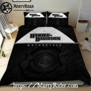 White Slash Harley Davidson Bedding Sets Skull Power Base
