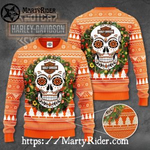 White Sugar Skull Harley Davidson Ugly Sweater Design