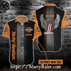 Winged American Flag Harley Davidson Aloha Shirt Customizable