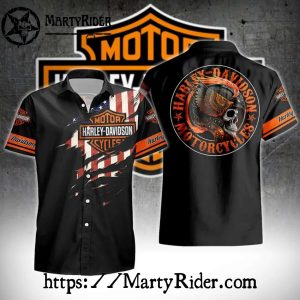 Winged Skull And Flag Harley Davidson Aloha Shirt