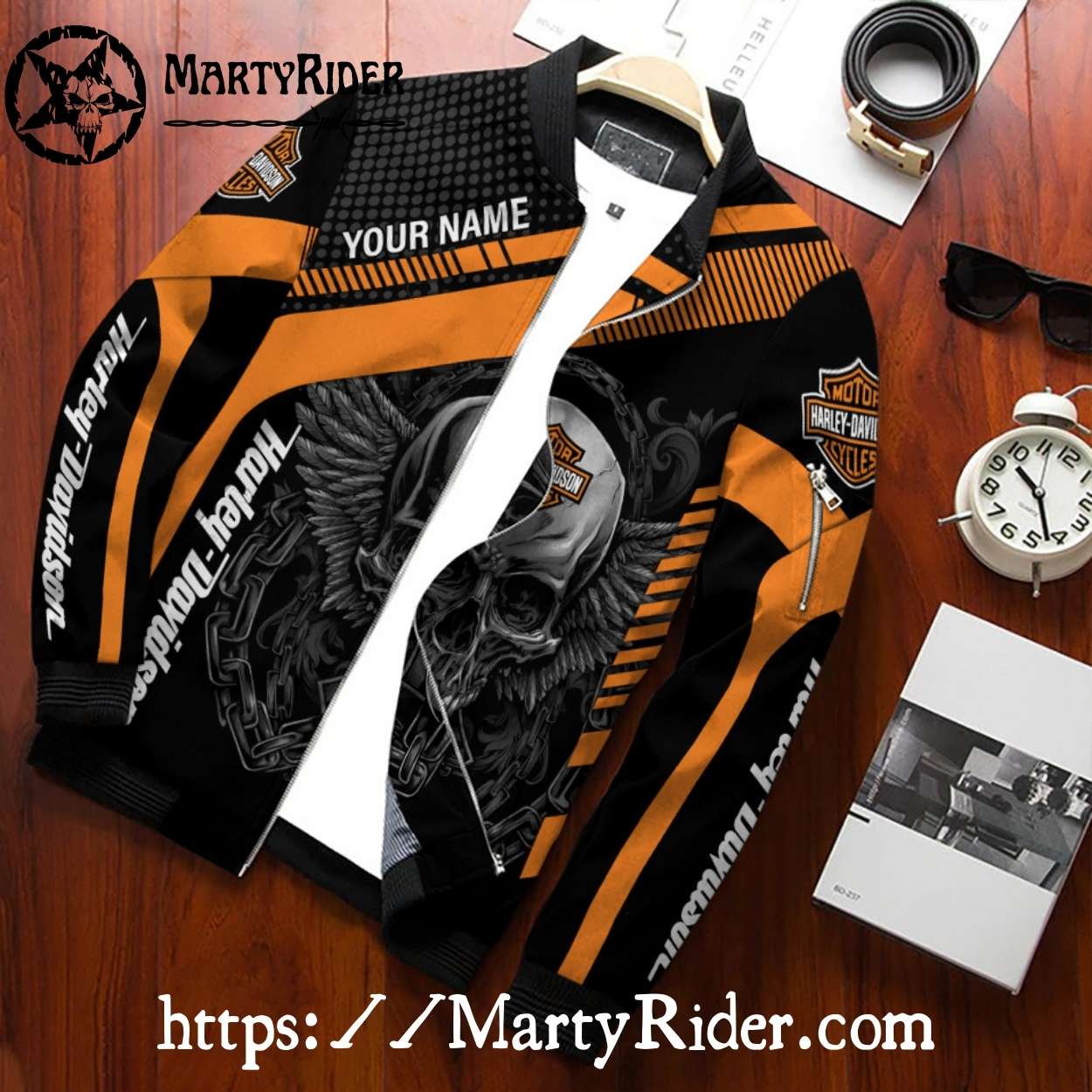 Winged Skull Chains bomber jacket Harley Davidson Bomber Winged Skull Chains bomber jacket Harley Davidson Bomber