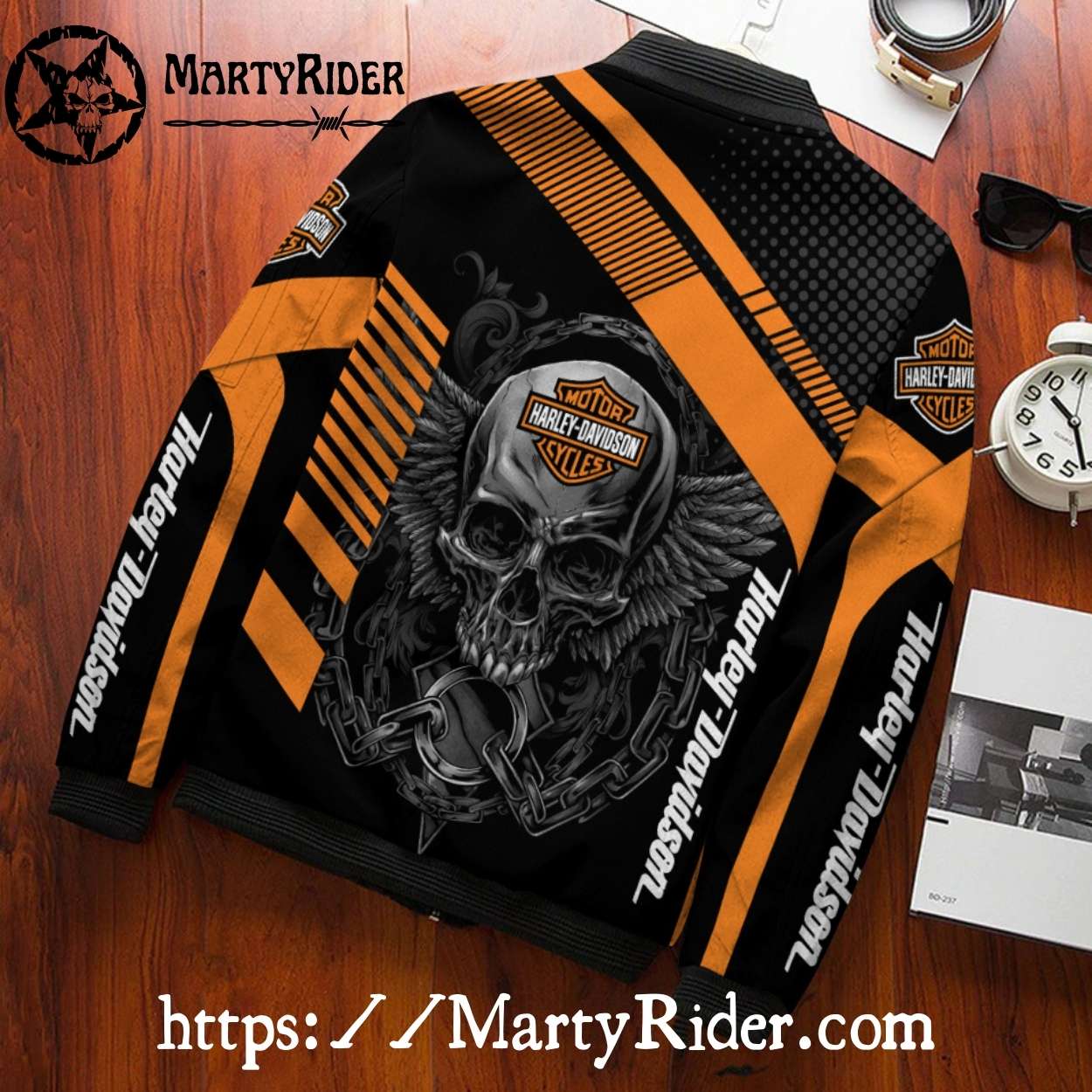 Winged Skull Chains bomber jacket Harley Davidson Bomber Winged Skull Chains bomber jacket Harley Davidson Bomber