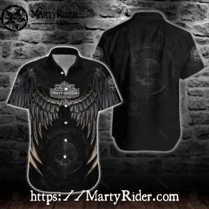 Winged Skull Harley-Davidson Black Button Shirt