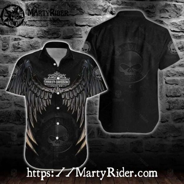 Winged Skull Harley-Davidson Black Button Shirt