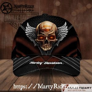 Winged Skull Harley Davidson Caps – Fiery Orange and Black