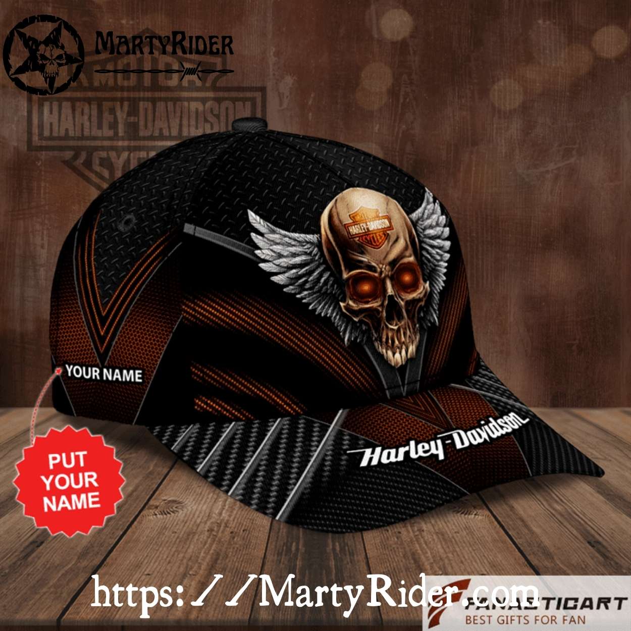 Winged Skull Harley Davidson Caps – Fiery Orange and Black Winged Skull Harley Davidson Caps – Fiery Orange and Black