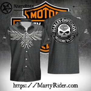 Winged Skull Mesh Pattern Harley Davidson Aloha Shirt