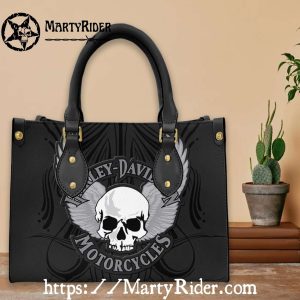 Winged Skull Monochrome Harley Davidson Leather Bag