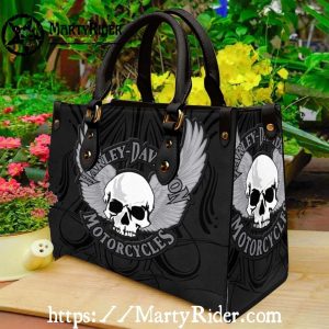 Winged Skull Monochrome Harley Davidson Leather Bag