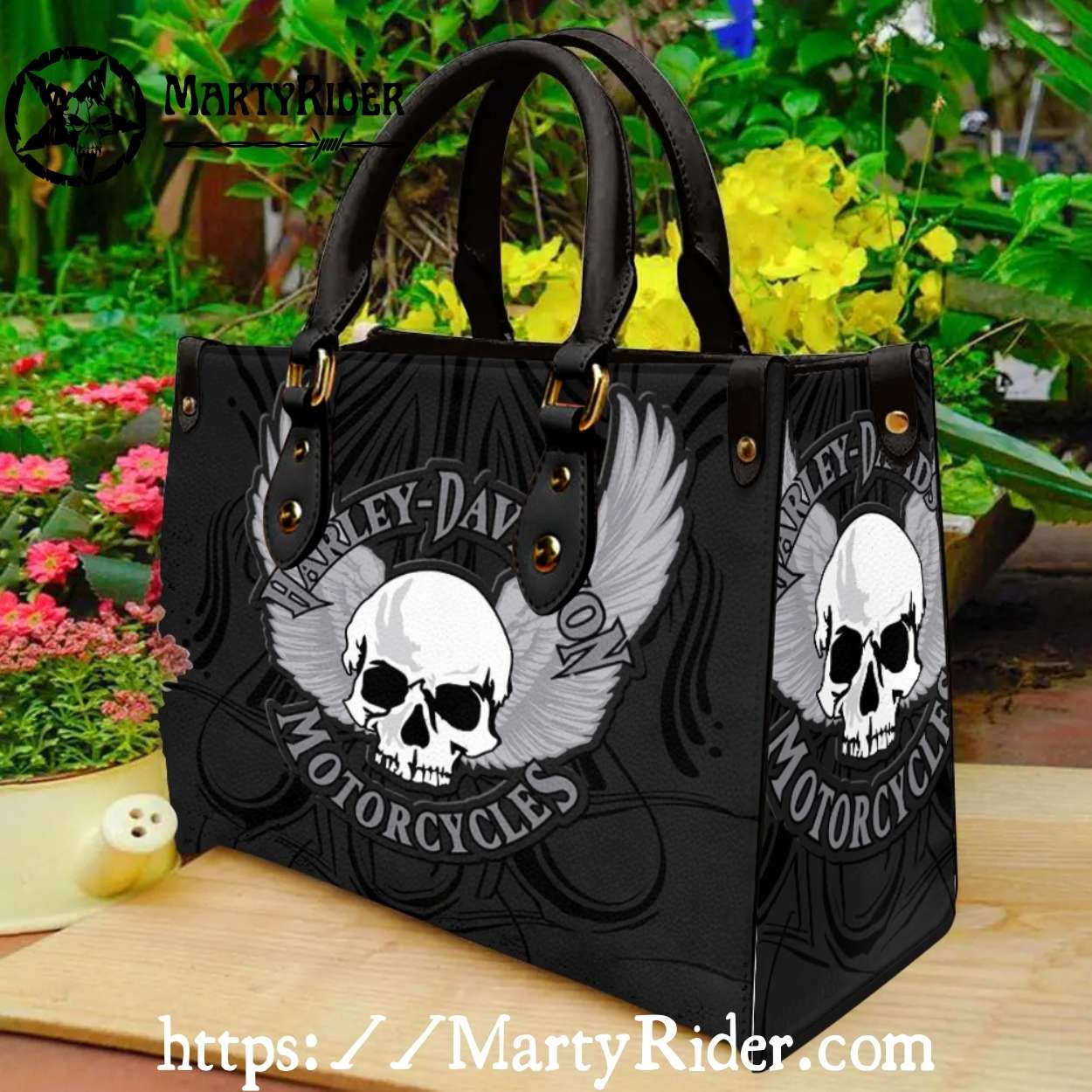 Winged Skull Monochrome Harley Davidson Leather Bag Winged Skull Monochrome Harley Davidson Leather Bag