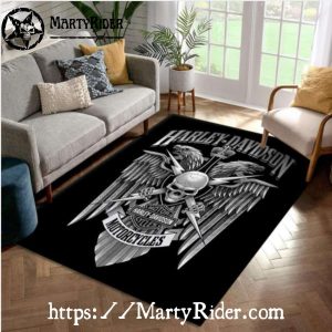 Winged Skull Swords Black Harley Davidson Rugs