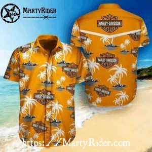 Yellow Island Vibes Harley Davidson Aloha Shirt With Palms