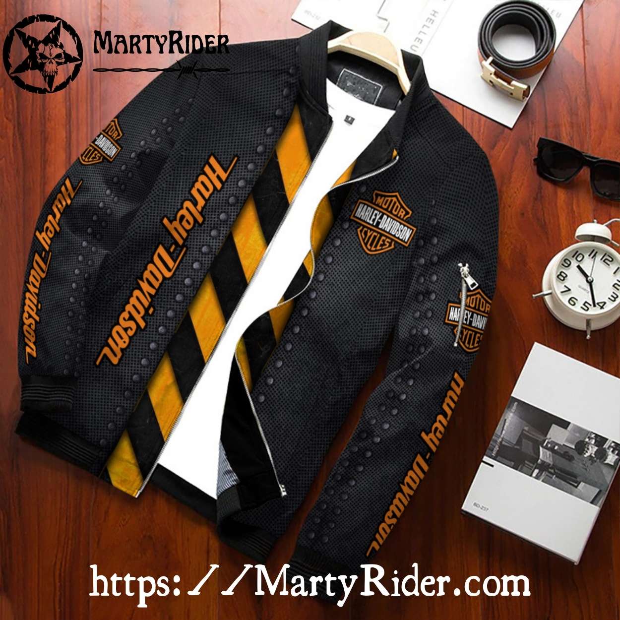 Yellow Stripes Black Harley Davidson Bomber Jacket Yellow Stripes Black Harley Davidson Bomber Jacket