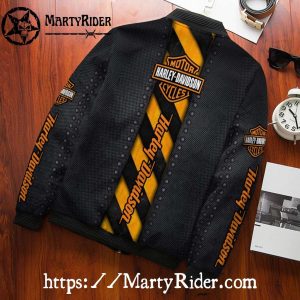 Yellow Stripes Black Harley Davidson Bomber Jacket