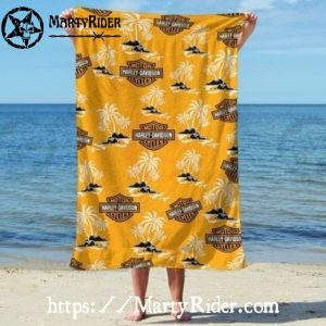 Yellow Tropical Print Harley Davidson Beach Towels