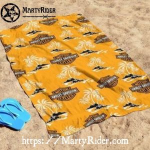 Yellow Tropical Print Harley Davidson Beach Towels