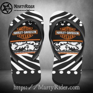 Zebra Stripe Harley Davidson Flip Flops Black White