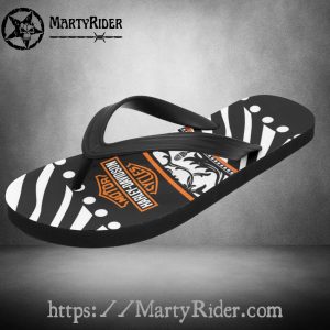 Zebra Stripe Harley Davidson Flip Flops Black White