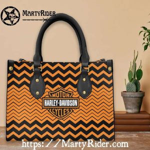 Zigzag Orange Black Pattern Harley Davidson Leather Bags