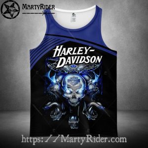 Blue Skull Flame Harley Davidson Tank Top for Rebels
