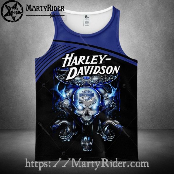Blue Skull Flame Harley Davidson Tank Top for Rebels