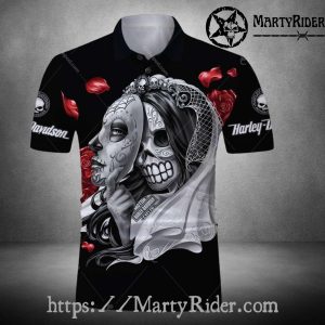Bride Skull Mask Harley Davidson Polo Shirt