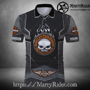 Carbon Shield Skull Harley Davidson Polo Shirt
