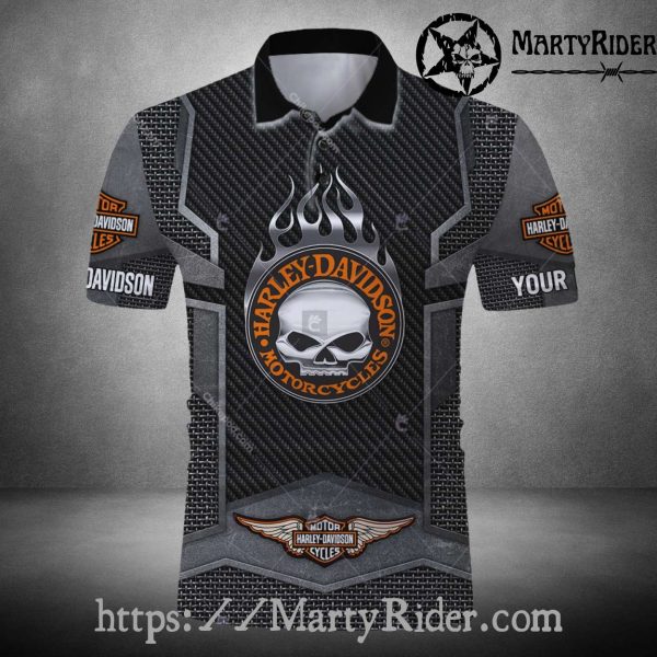 Carbon Shield Skull Harley Davidson Polo Shirt