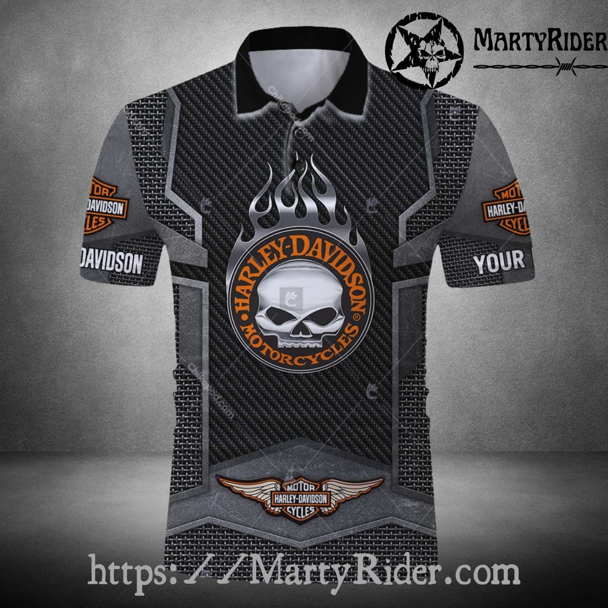 Carbon Shield Skull Harley Davidson Polo Shirt Carbon Shield Skull Harley Davidson Polo Shirt