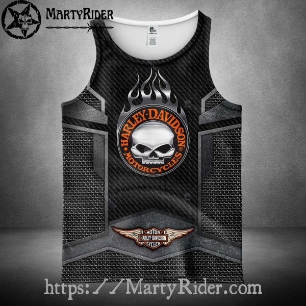 Carbon Skull Badge Harley Tank Top for Hardcore Men