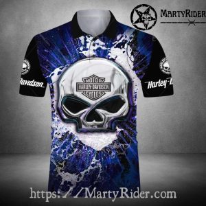 Chrome Skull Splash Harley Davidson Polo Shirt