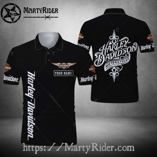 Classic Black Logo Harley Davidson Polo Shirt