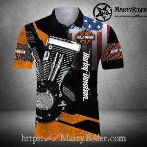 Engine American Flag Harley Davidson Polo Shirt