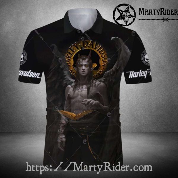 Fallen Angel Demon Harley Davidson Polo Shirt