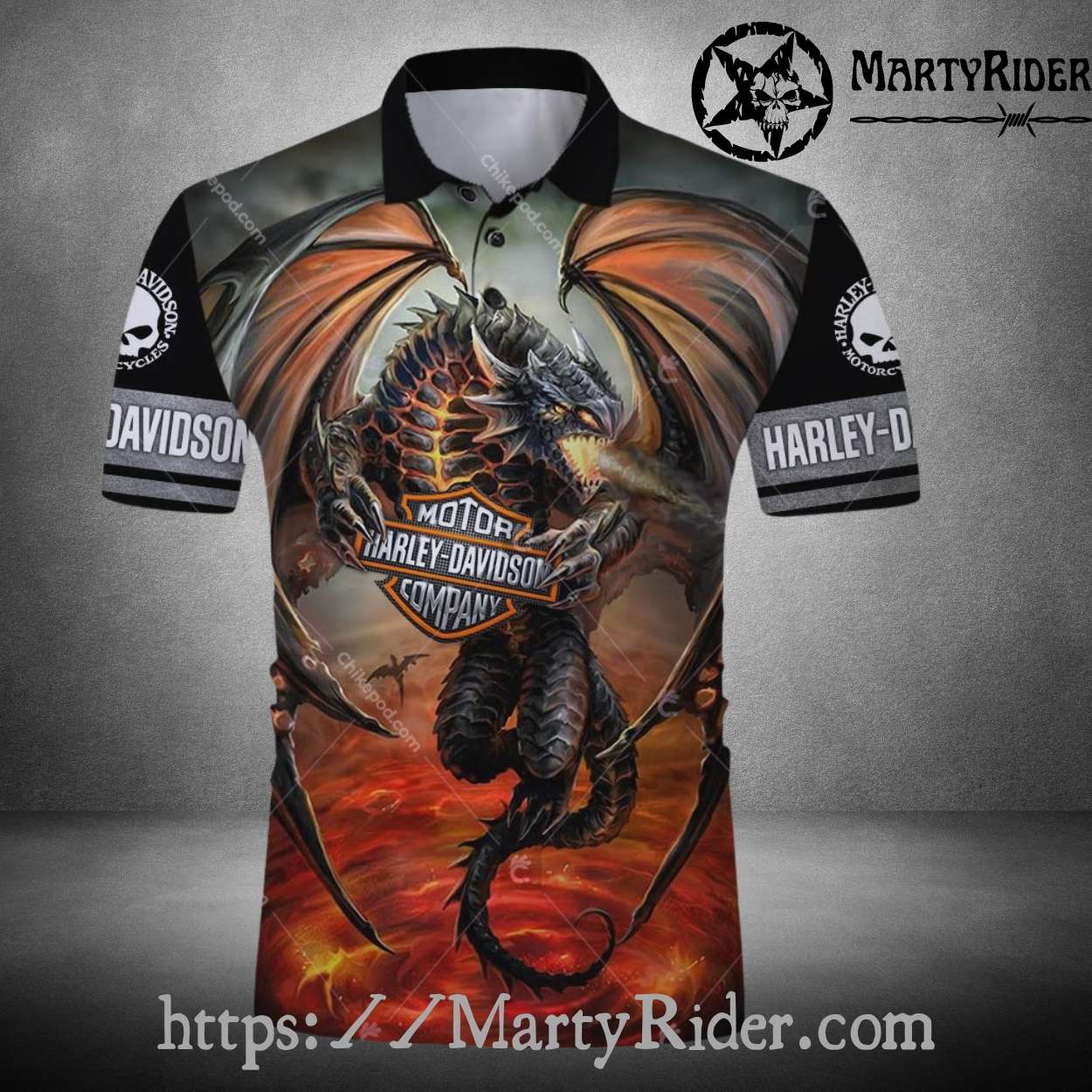 Fire Dragon Rider Harley Davidson Polo Shirt Fire Dragon Rider Harley Davidson Polo Shirt