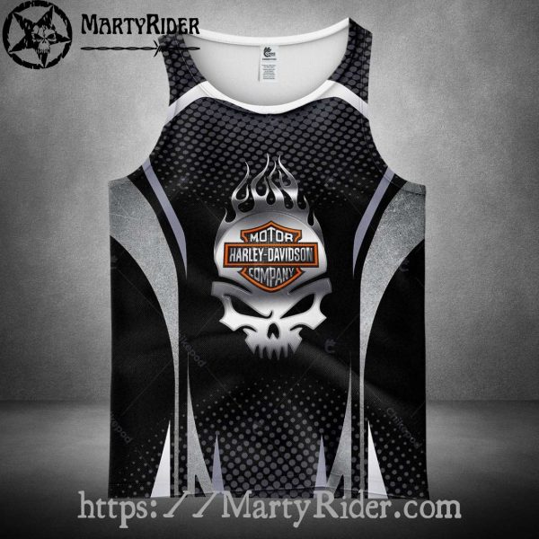 Flaming Skull Badge Harley Davidson Tank Top Art